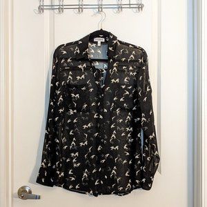 EXPRESS | Black Sheer Bird Portofino Shirt